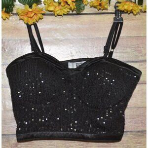 Women’s Madden NYC Black Sequin Bustier Size M Party Night Out Smocked Back